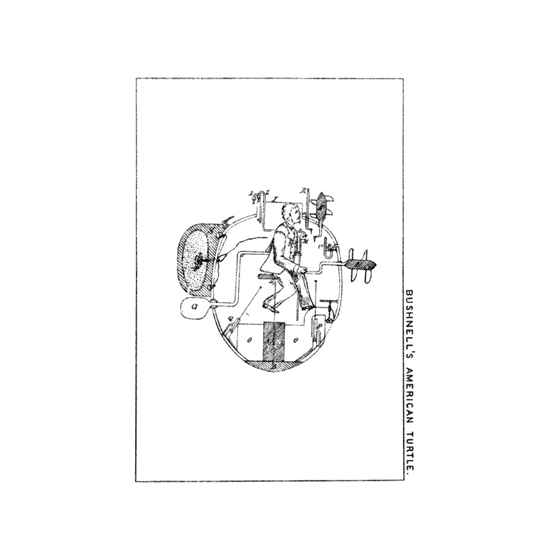 Restored cutaway view of Bushnell's American Turtle submarine, cleaned and prepared for printing from the 1881 engraving.